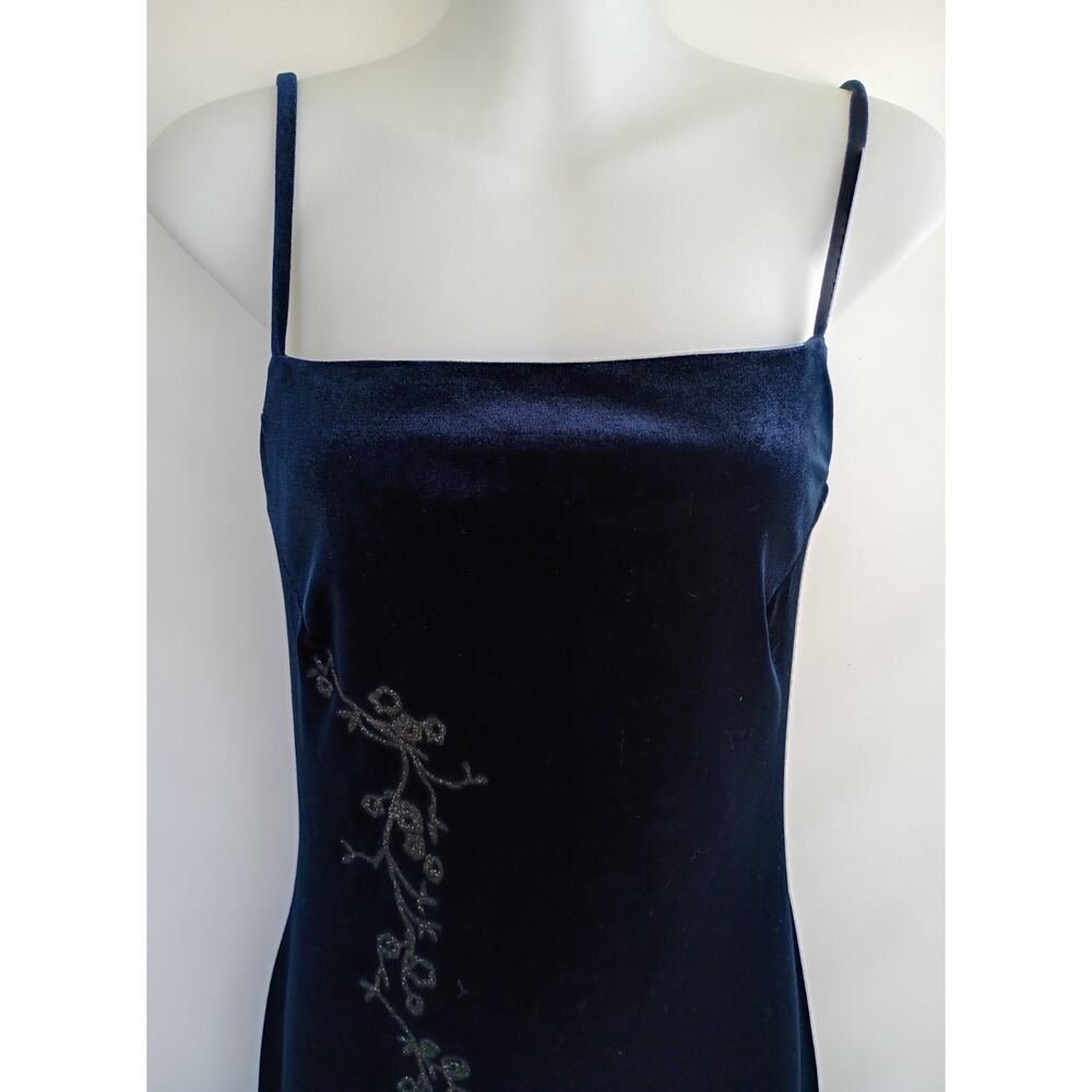 Rampage Vintage Y2K 90s Blue Formal Velvet Maxi Dress Prom Whimsygoth Size Small - Picture 2 of 12